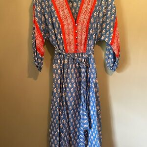 J. Crew Blue and Orange Sundress/cover up with V-Neck and Dolman Sleeves